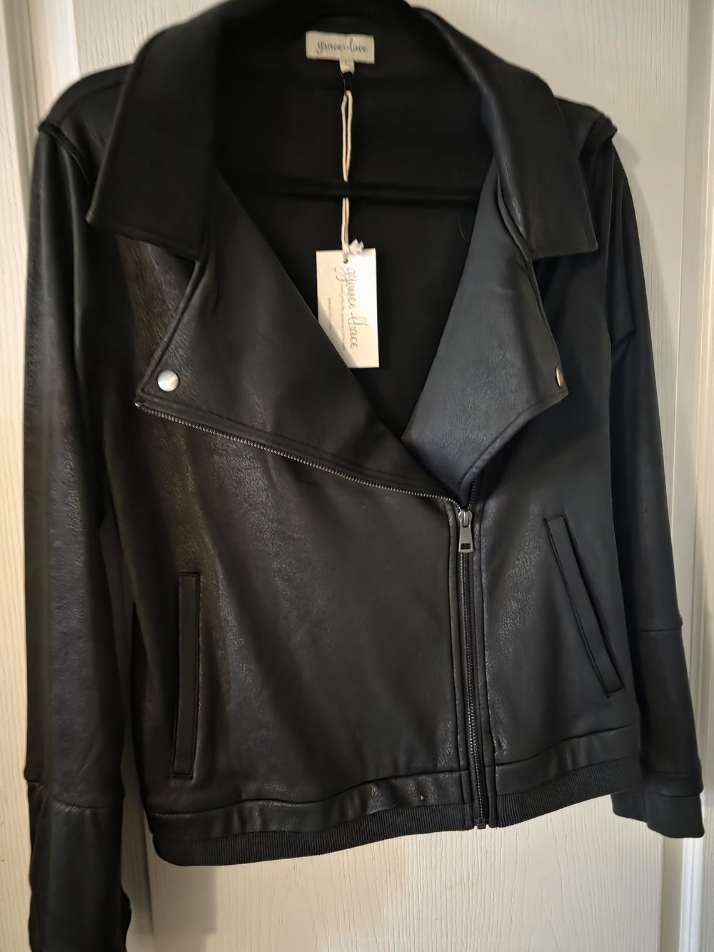 Grace & Lace Black Faux Leather Moto Jacket